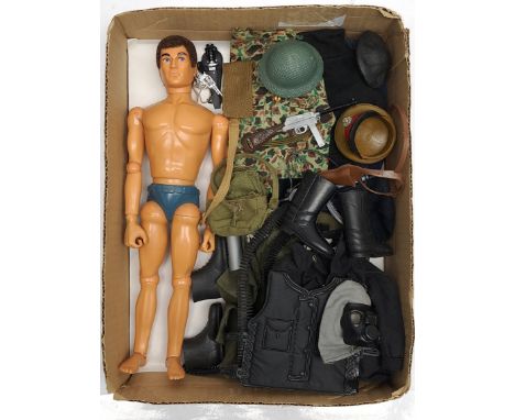 Palitoy Action Man vintage, unboxed group to include undressed flock hair, gripping hands, dynamic body figure plus various a