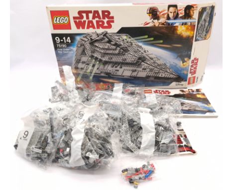 Lego Star Wars #75190 First Order Star Destroyer, with instructions, some plastic bags are sealed, missing minifigures, unche