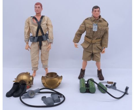 Palitoy Action Man vintage pair to include (1) painted head, plastic hands figure - part dressed in Australian Jungle Fighter