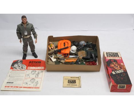 Palitoy Action Man vintage group to include dressed painted head, plastic hands, talking commander figure (cord still pulls a