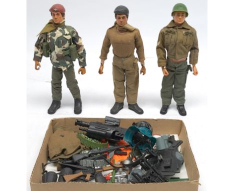 Palitoy Action Man vintage group of figures to include 3 x dressed flock hair, gripping hands figures (the hands on 2 of the 