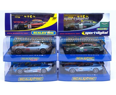 Scalextric Aston Martin DBR9 Group, 1:32nd Scale Cars to include (1) C2644D No.57; (2) C2790 No.5; (3) C2758D No.58; (4) C296