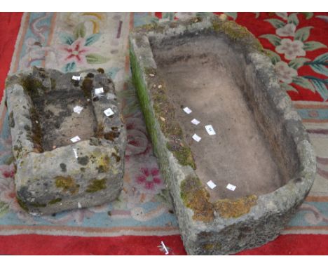A 19th century rectangular gritstone trough; A 19th century Derbyshire gritstone D shaped trough (2)