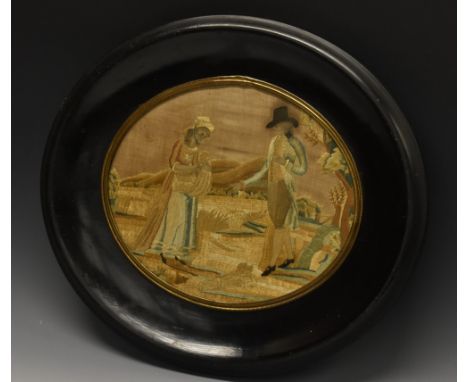 A George III silkwork oval picture, embroidered by Ann Davison [...] 1800 in the 15th year of her age, with a man of fashion 