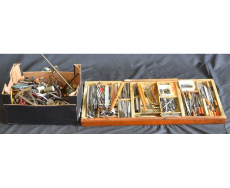 Tools - a clock maker and repairer's working set of tools and precision instruments, including various files, chisels, hammer