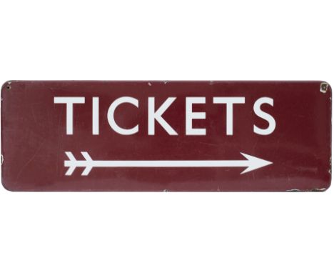 BR(M) FF enamel station sign TICKETS with right facing arrow. In good condition with some minor chipping and light scratches.