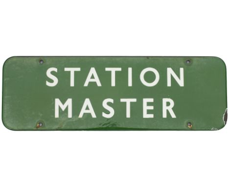 BR(S) FF enamel doorplate STATION MASTER. In very good condition with minor chipping measures 18in x 6in.