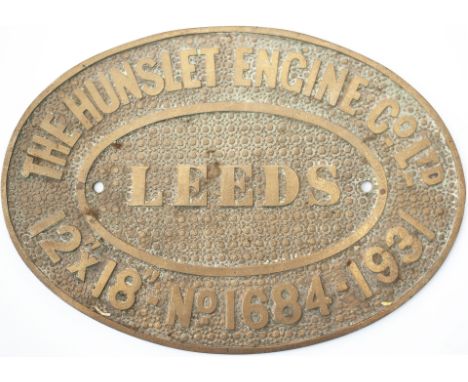 Worksplate THE HUNSLET ENGINE CO LTD LEEDS 12X18 No 1684 1931 ex 0-4-0 T supplied new to Hall &amp; Co and used at Stoats Nes