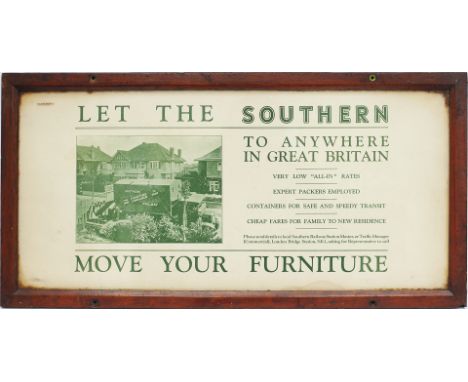 Southern Railway carriage print. LET THE SOUTHERN MOVE YOUR FURNITURE TO ANYWHERE IN GREAT BRIATAIN. In an original glazed fr