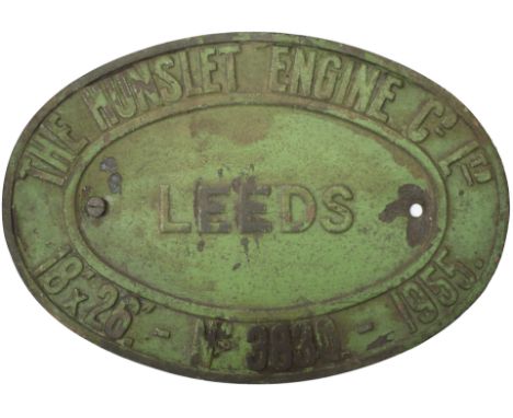Worksplate THE HUNSLET ENGINE co LTD LEEDS No 3830 1950 18 x 26. Ex Austerity 0-6-0ST. Supplied new to NCB Parsonage colliery