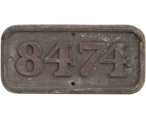 BR-W brass cabside numberplate 8474 ex Hawksworth 0-6-0 PT built by the Yorkshire Engine Co in 1951. Allocated to 87F Llanell