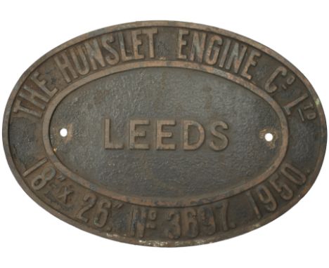 Worksplate THE HUNSLET ENGINE co LTD LEEDS No 3697 1950 18 x 26. Ex Austerity 0-6-0ST. Supplied new to the NCB at Walkenden a