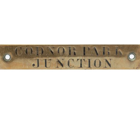 Midland Railway hand engraved brass shelf plate CODNOR PARK JUNCTION. In very good condition with original black wax infill. 