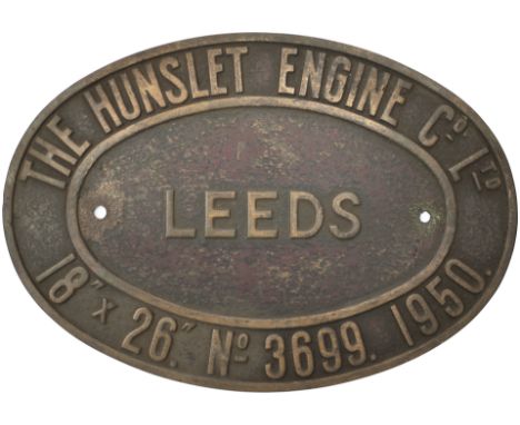 Worksplate THE HUNSLET ENGINE co LTD LEEDS No 3699 1950 18 x 26. Ex Austerity 0-6-0ST. Supplied new to the NCB at Parsonage C