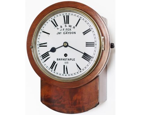 London and South Western Railway 8 inch Mahogany cased drop dial fusee clock with a cast brass bezel supplied to the LSWR cir