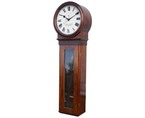 North British Railway 14in dial mahogany cased regulator railway wall clock. The rectangular plated movement has shaped shoul