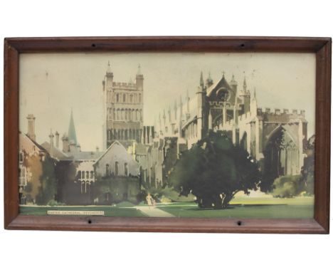 Carriage print EXETER CATHEDRAL DEVONSHIRE by Claude Buckle from the Southern Railway Series. In original glazed frame, print