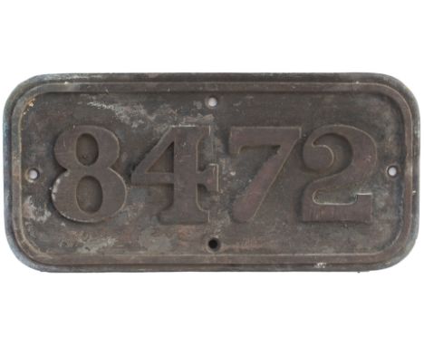 BR(W) brass cabside numberplate 8472 ex Hawksworth 0-6-0 PT built by the Yorkshire Engine Co in 1951. Allocated to Swindon an