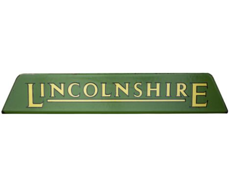 Motoring bus enamel time table heading LINCOLNSHIRE. In excellent condition with bottom mounting flange. Measures 17in x 3in.