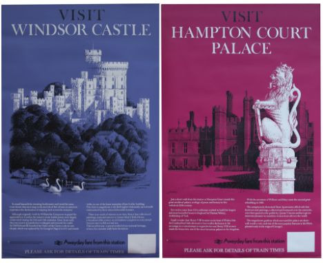 A pair of posters BR(S) VISIT WINDSOR CASTLE and BR(S) VISIT HAMPTON COURT PALACE, both by R. Lander. Double Royals 25in x 40