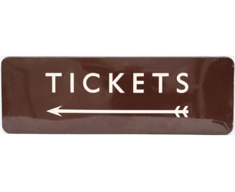 BR(W) FF enamel station sign TICKETS with right facing arrow. In excellent condition with minor edge chipping, measures 36in 