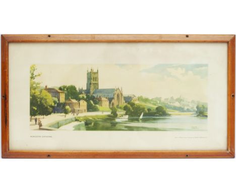 Carriage Print WORCESTER CATHEDRAL by FRANK SHERWIN R.I. From the Western Region series issued in 1954. In excellent conditio