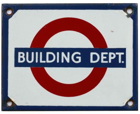 London Transport enamel doorplate BUILDING DEPT. In very good condition with minor chipping around the screw holes, measures 