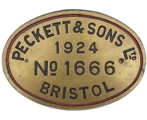 Worksplate PECKETT &amp; SONS LTD BRISTOL No 1666 1924. Ex R2 0-4-0ST named Nellie. Delivered new to George Skey &amp; Co Ltd