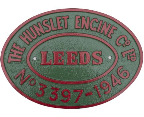 Worksplate THE HUNSLET ENGINE CO LTD LEEDS No 3397 1946. Ex 0-4-0 Diesel Mechanical loco numbered 219 supplied to RNAD Becken