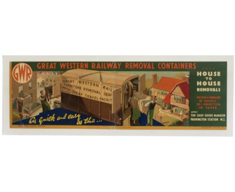 GWR carriage print advertising panel GREAT WESTERN RAILWAY REMOVAL CONTAINERS HOUSE TO HOUSE REMOVALS. Print measures 26in x 