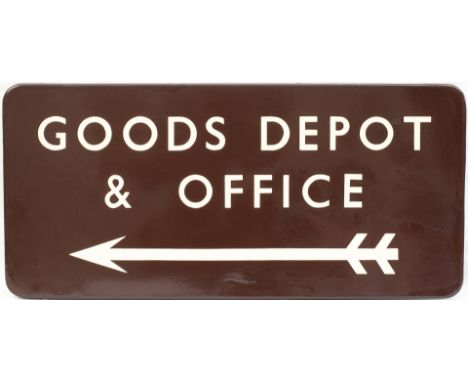 BR(W) FF enamel railway direction sign. GOODS DEPOT &amp; OFFICE with left facing arrow. IN excellent condition with some are