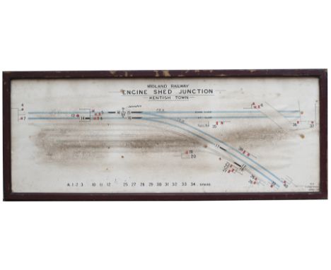 Midland Railway signal box diagram ENGINE SHED JUCTION KENTISH TOWN dated July 1903 . Full colour in original frame. In good 