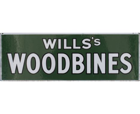 Advertising enamel sign WILLS'S WOODBINE. Double sided with top mounting flange. In excellent condition measures 24.5in x 8.5
