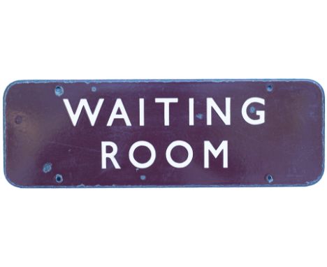 BR(M) FF enamel doorplate WAITING ROOM. In good condition with some minor face chips and edge chipping. Measures 18in x 6in.