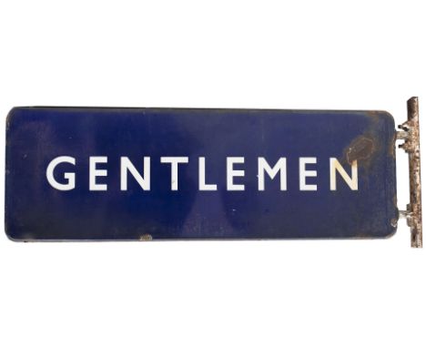 BR(E) enamel station sign GENTLEMEN. Double sided with original wall mounting bracket in good ex railway condition. Ex Great 