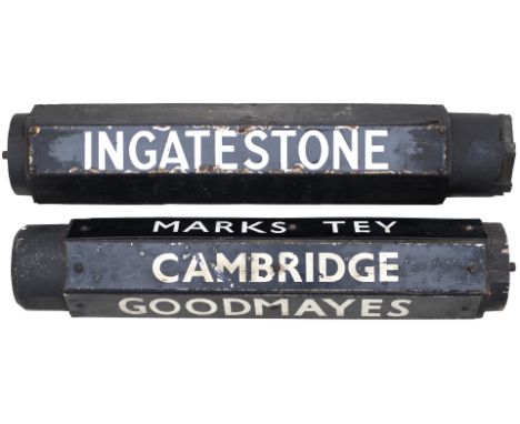 A pair of GER/LNER Liverpool Street Station indicator board wooden rollers with the following locations; INGATESTONE (enamel)