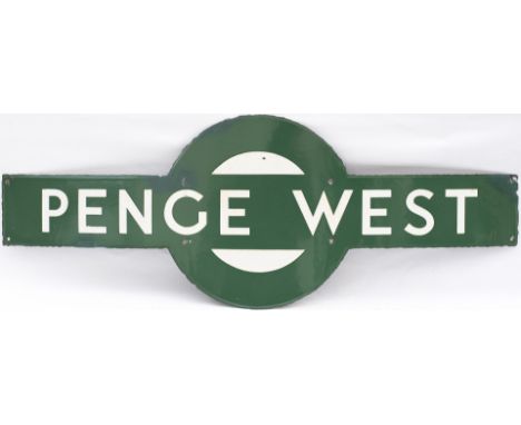 Southern Railway enamel target station sign PENGE WEST from the former London Brighton &amp; South Coast Railway station betw