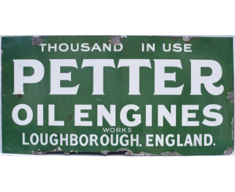 Advertising enamel sign PETER OIL ENGINES LOUGHBOROUGH ENGLAND. In good condition with some face chipping and loss to bottom 