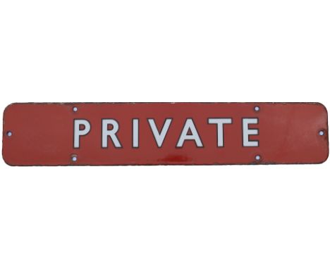 BR(NE) enamel doorplate PRIVATE. In very good condition with minor edge chipping and black edge letters. Measures 18in x 3.5i