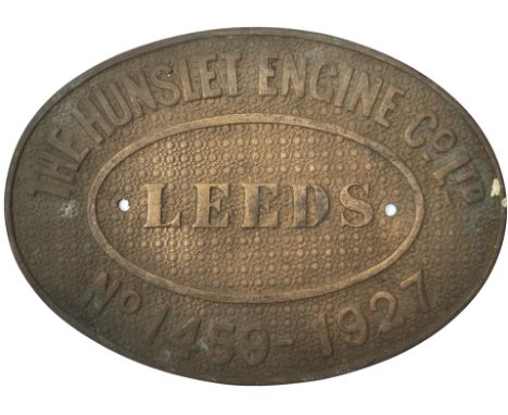 Worksplate THE HUNSLET ENGINE co LTD LEEDS No 1459 1927. Ex 0-6-0ST supplied new to Fletcher Burrows and Co Ltd Atherton coll