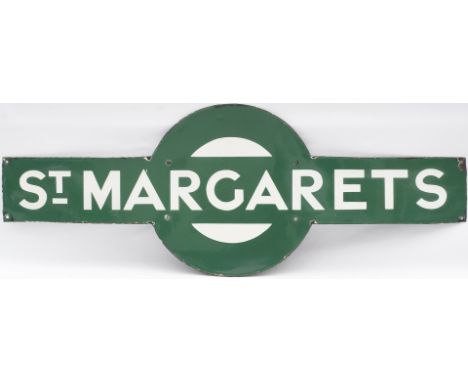 Southern Railway enamel Target station sign ST MARGARETS. From the former London and South Western Railway station between Tw