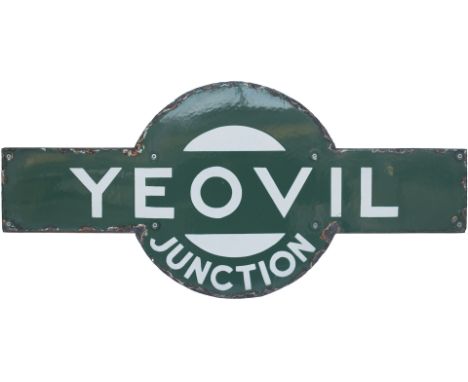 Southern Railway enamel target station sign YEOVIL JUNCTION from the former London &amp; South Western Railway station betwee