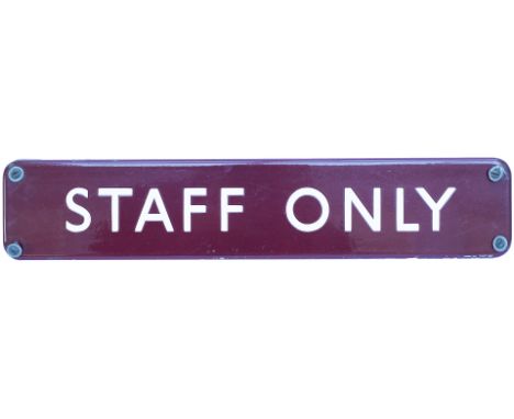BR(M) FF enamel doorplate STAFF ONLY. In very good condition complete with original screws and washers, measures 18in x 3.5in