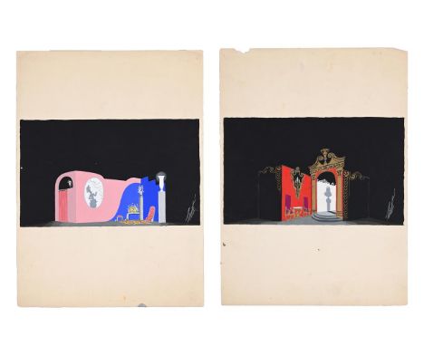 λ ERTÉ (FRENCH, 1892-1990) TWO THEATRE DRAWINGS; CIRCA 1935 Gouache  Signed (lower right); both titled, stamped with studio s