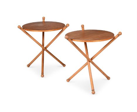 IL GIORNO & LA NOTTE (ITALIAN) PAIR OF SIDE TABLES, SECOND HALF 20TH CENTURY Oak, circular table tops, raised on three crosse
