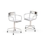 CHAS F. THACKRAY LTD (BRITISH), A PAIR OF REVOLVING ARMCHAIRS; SECOND HALF 20TH CENTURY