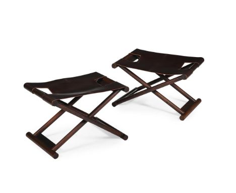 CHRISTIAN LIAIGRE A PAIR OF 'BAZANE' STOOLS; DESIGNED IN 1998; LATE 20TH/EARLY 21ST CENTURY Dark brown leather, wenge 43.5cm 