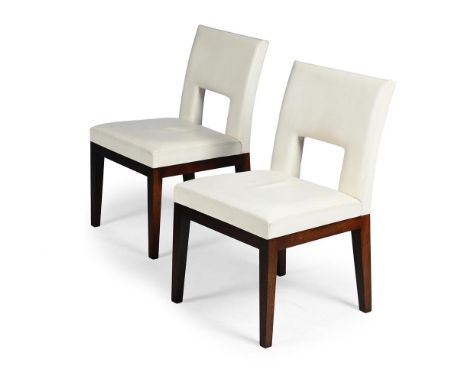 CHRISTIAN LIAIGRE PAIR OF 'VELIN' DINING CHAIRS; DESIGNED IN 1998; LATE 20TH/EARLY 21ST CENTURY White leather, oak 82cm high,