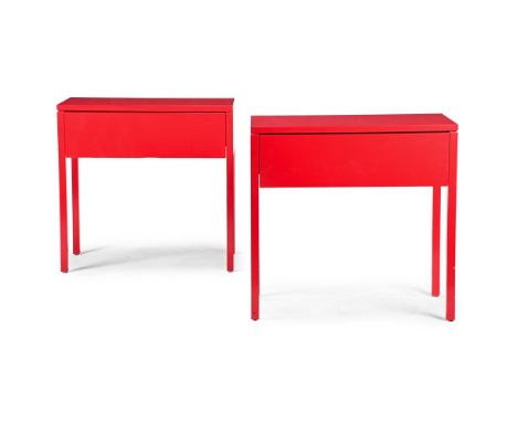 MODERN PAIR OF SIDE CABINETS; LATE 20TH CENTURY Red-lacquered wood 78 cm high, 80cm wide, 45cm deepProvenance:  The Late Sir 