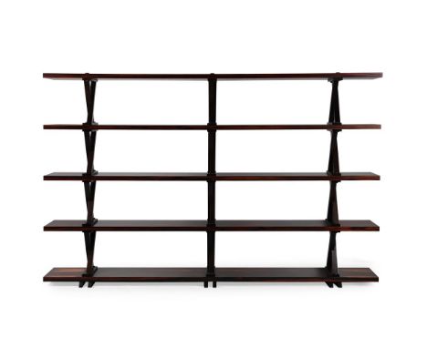 Y PROMEMORIA (ITALIAN) 'X LIBRERIA' BOOKCASE; LATE 20TH CENTURY Ebony with oak holders204cm high, 318cm wide, 38cm deep   Con